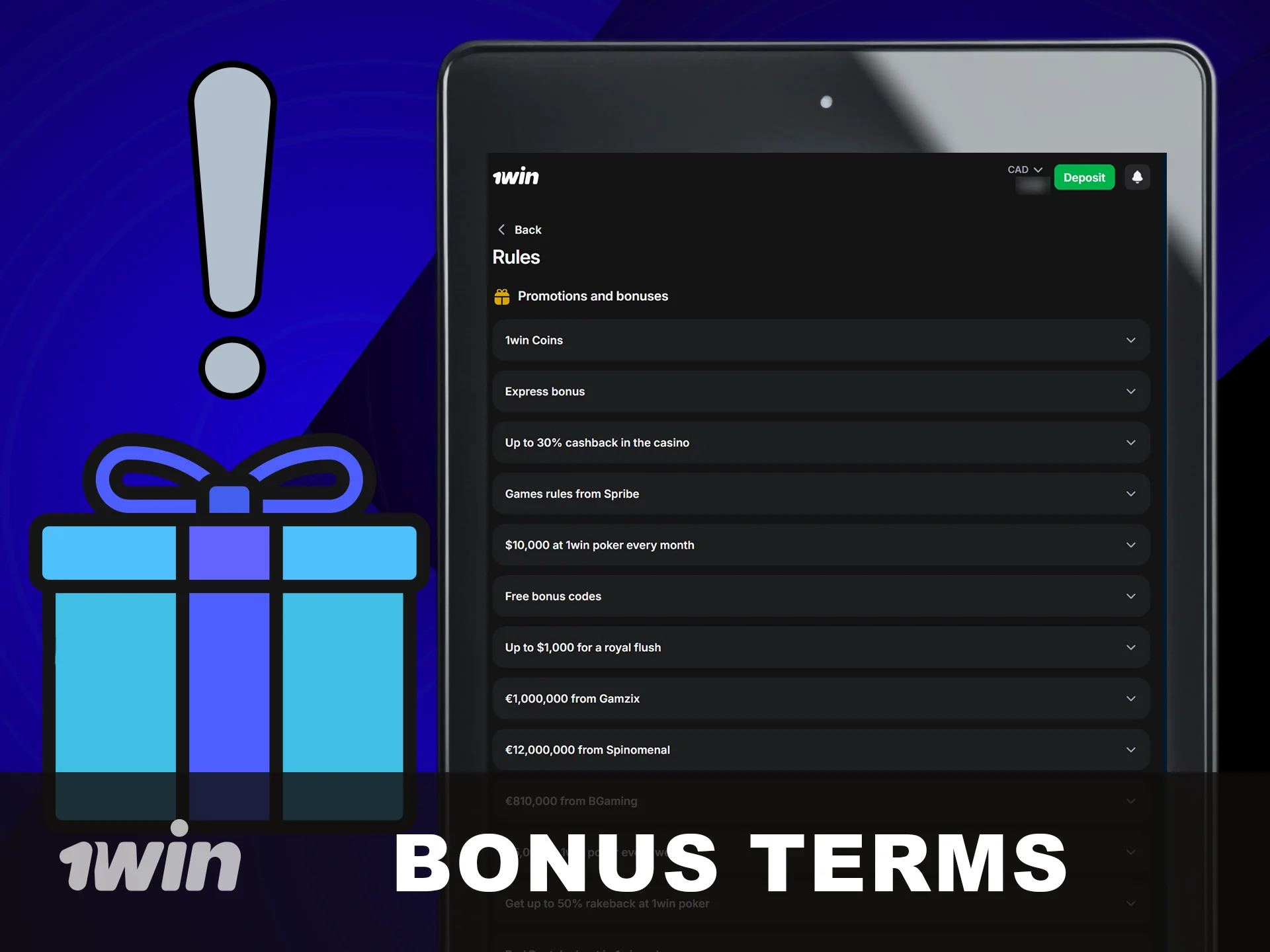 Read the 1win Bonus Terms carefully now.