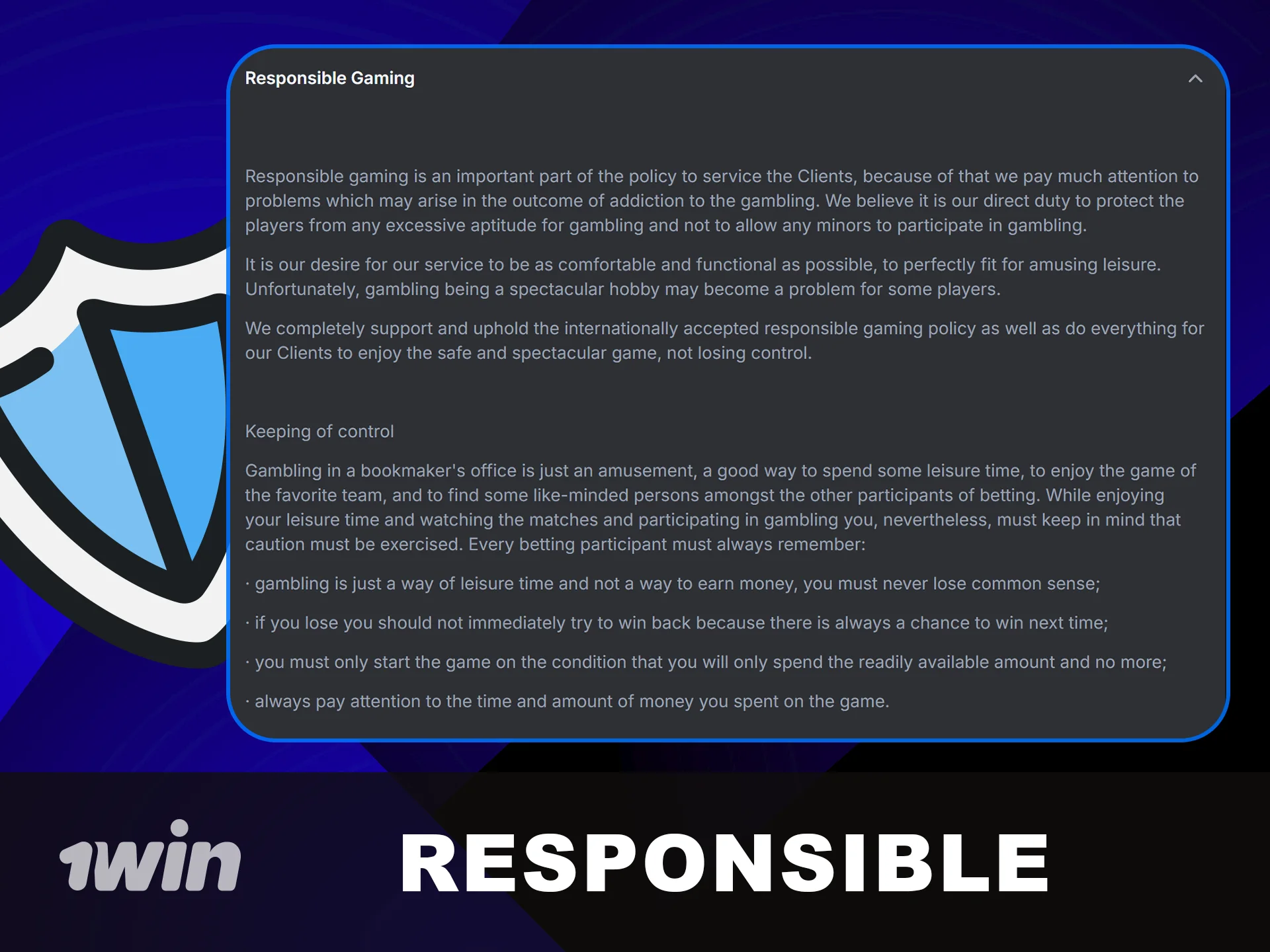Use Responsible Gaming tools at 1win.