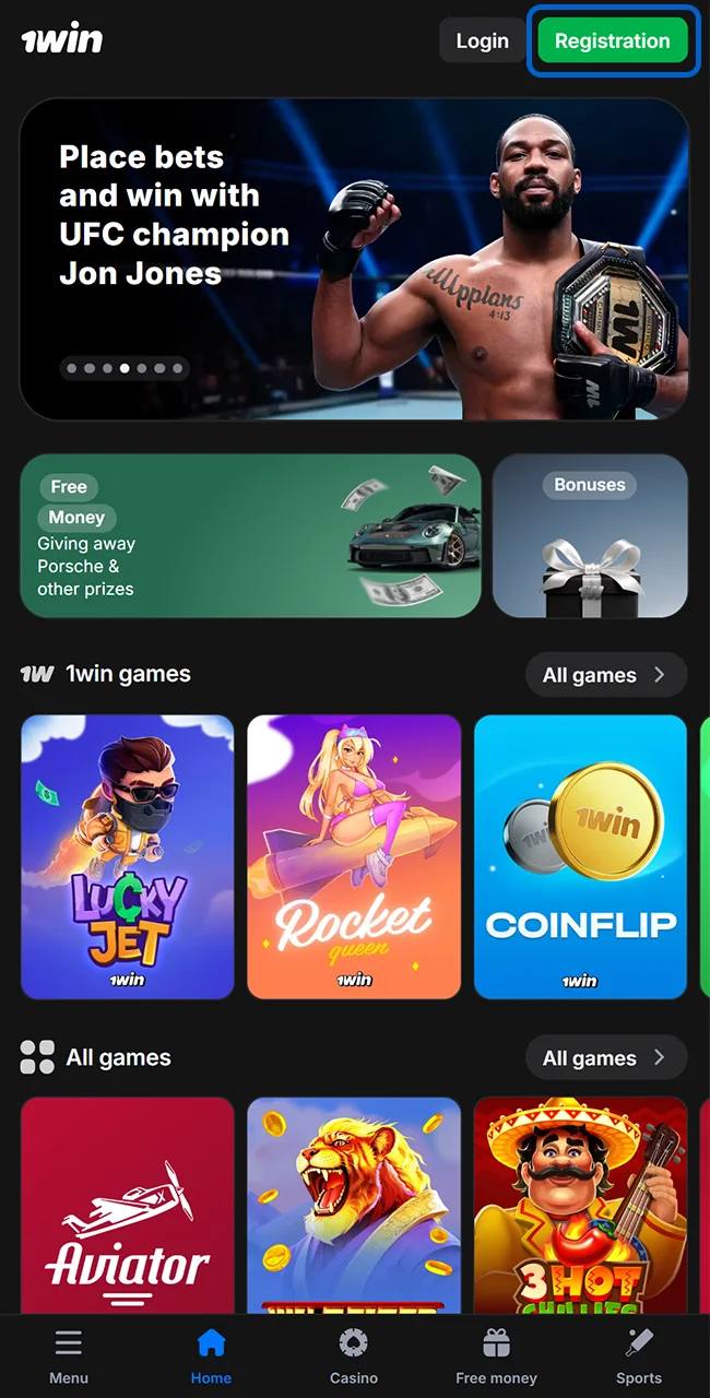 Click the Registration Button to join 1win.